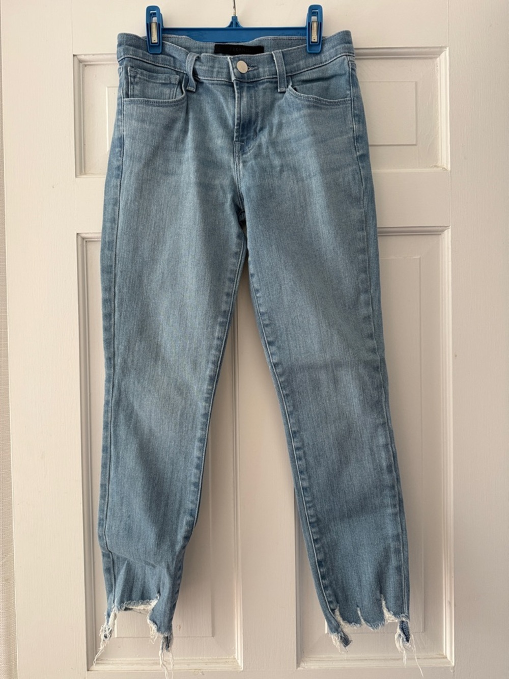 J Brand Light Blue Cropped Ankle Jeans Cloudy Destruct